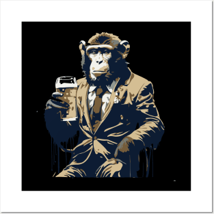 monkey drinks beer Posters and Art